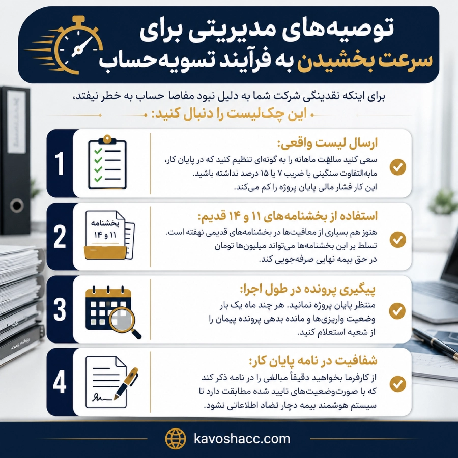 توصیه های مدیریت مهم برای سرعت بخشیدن به تسویه مفاصاحساب بیمه